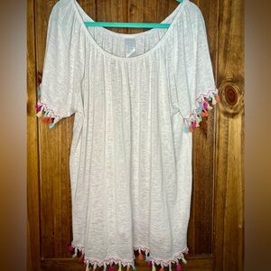 White Tunic Shirt with Colorful Tassels - Size XL